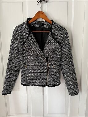 J Crew Black and White Tweed moto style jacket